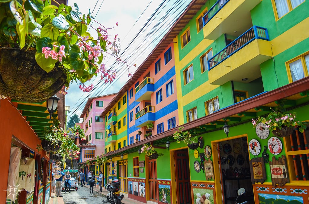 Colombia travel guide - Rainbow buildings in Guatape.