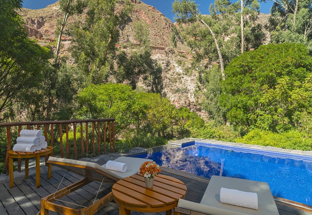 Luxury hotels in Sacred Valley - Outdoor pool terrace at Tambo del Inka Libertador.